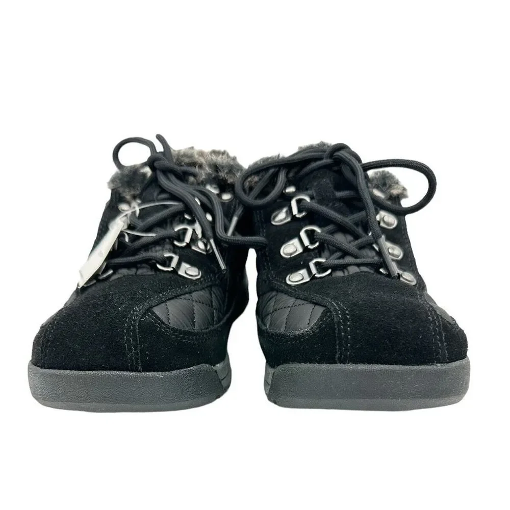 Lands' End NWB SZ 8 Womens Faux Fur Lining Quilted Black Suede Powder Belle Shoe